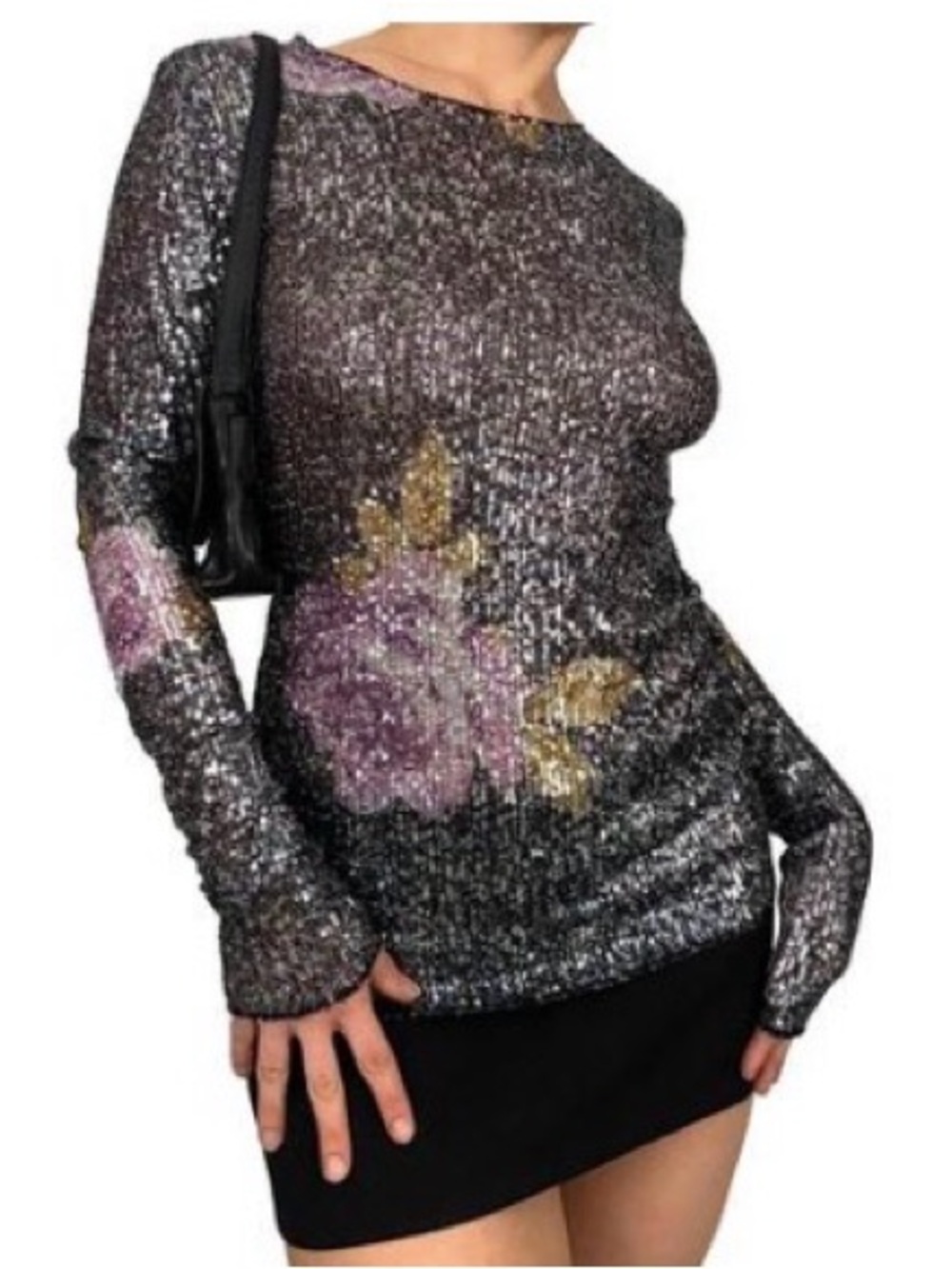 Free People Gold Rush Sequin Top Size XS fits medium Floral Long Sleeve